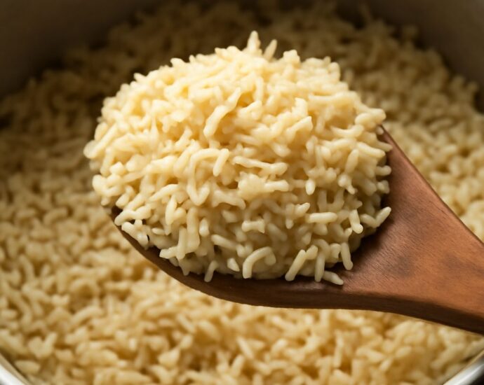 Cooked basmati brown rice in a bowl with fluffy separate grains