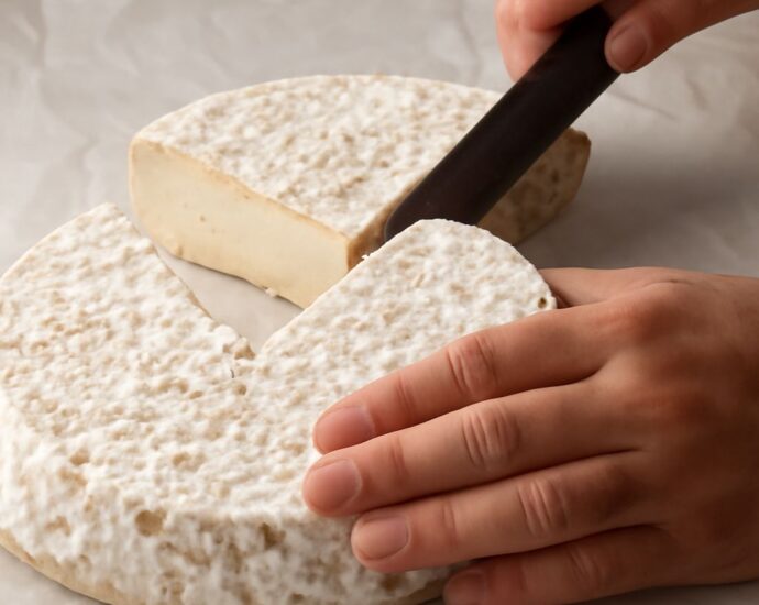 Assorted slices and blocks of the best vegan cheeses, including cheddar and non-dairy options, on a wooden board