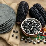 Blue corn kernels in a bowl