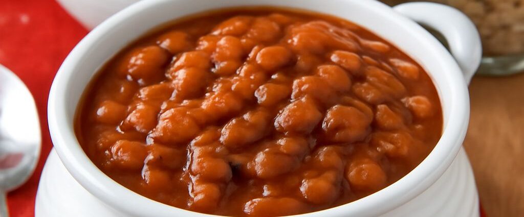 Homemade Boston baked beans in a bowl