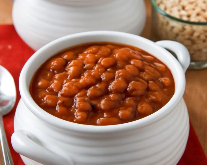 Homemade Boston baked beans in a bowl