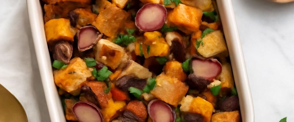 Butternut squash casserole baked until golden and creamy