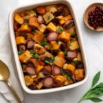 Butternut squash casserole baked until golden and creamy