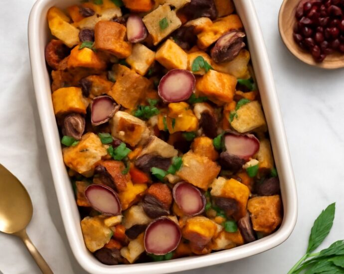 Butternut squash casserole baked until golden and creamy