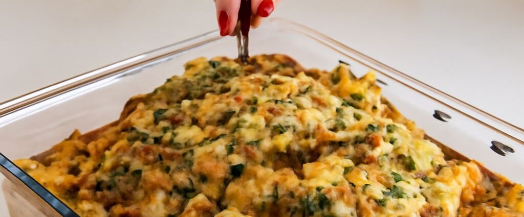 Baked butternut squash lasagna with melted cheese and browned edges