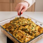 Baked butternut squash lasagna with melted cheese and browned edges