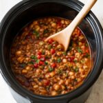 A bowl of classic calico beans, a hearty calico baked beans dish made from a simple calico beans recipe.