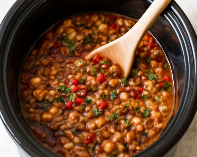 A bowl of classic calico beans, a hearty calico baked beans dish made from a simple calico beans recipe.