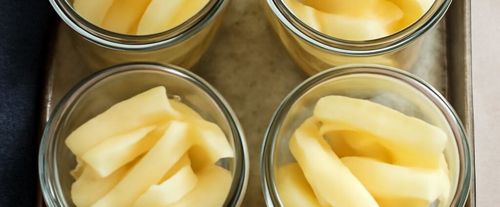 Jar of canned potatoes using a raw pack method
