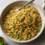 Healthy fried rice with vegetables and egg in a bowl