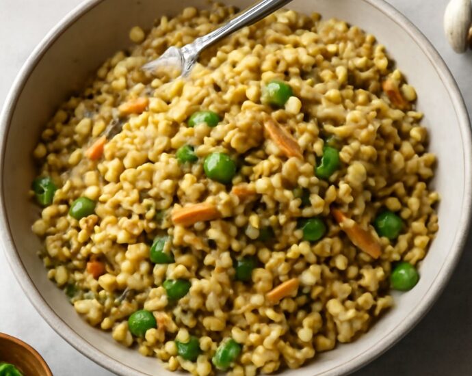 Healthy fried rice with vegetables and egg in a bowl
