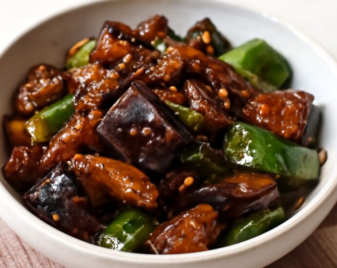 Sautéed Japanese eggplant finished in a glossy savory-sweet sauce