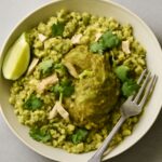 Lime rice with cilantro in a serving bowl