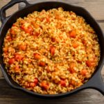 Rice cooked in the oven in a covered baking dish
