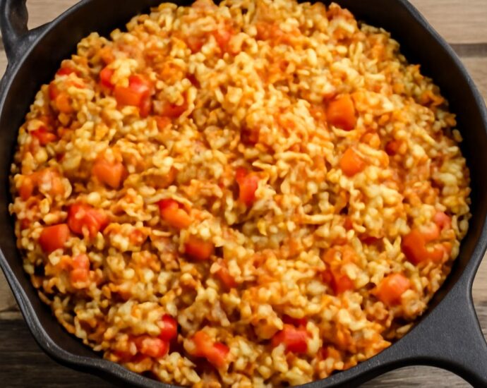 Rice cooked in the oven in a covered baking dish