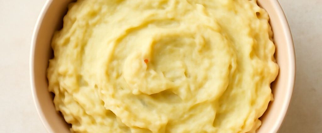 Mashed potatoes reheating in the oven in a covered baking dish