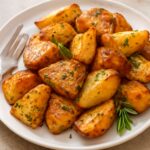 Seasoned potatoes with herbs and spices in a serving bowl