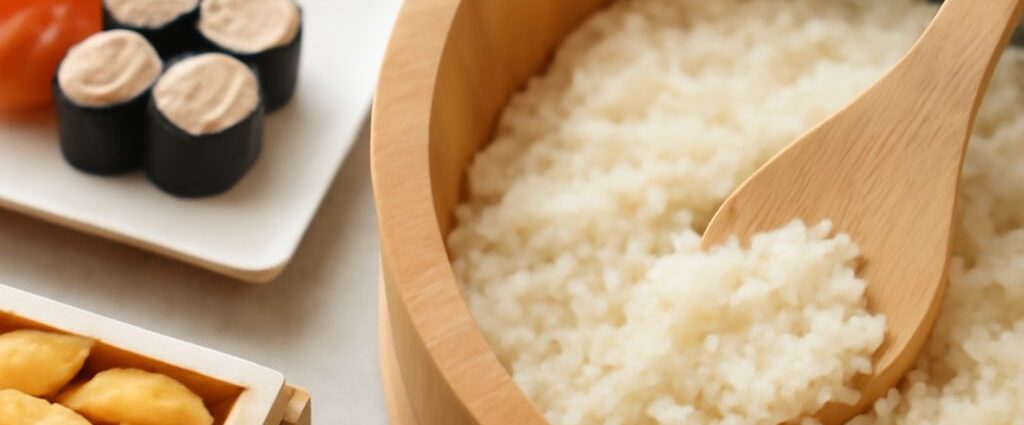 Sushi rice in a rice cooker ready to season and serve