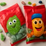 Vegan candy list with colorful candy pieces and wrapped sweets