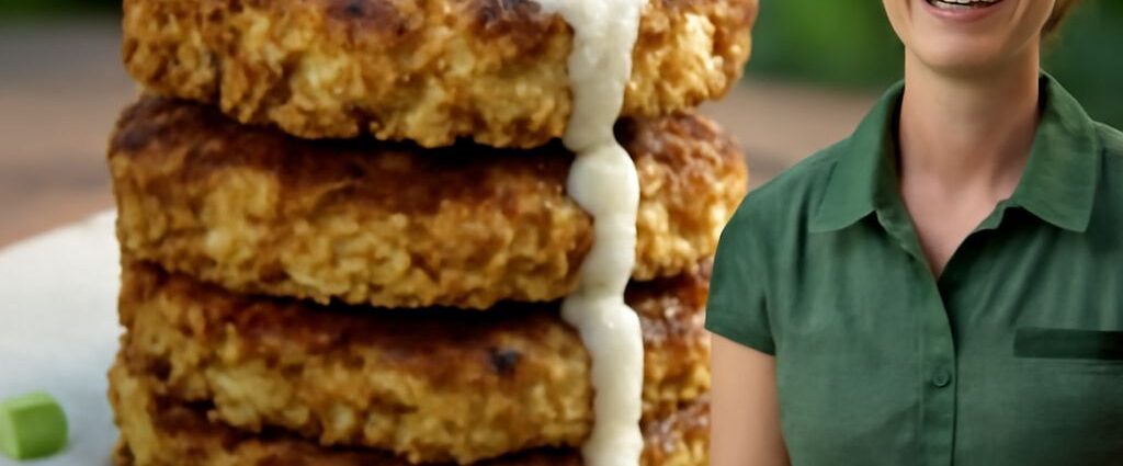 Golden pan-fried vegan crab cakes served with dipping sauce, showing the texture of a vegetarian crab cakes recipe and vegan crab cakes recipe result