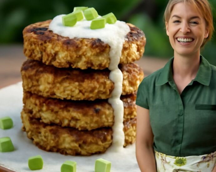 Golden pan-fried vegan crab cakes served with dipping sauce, showing the texture of a vegetarian crab cakes recipe and vegan crab cakes recipe result