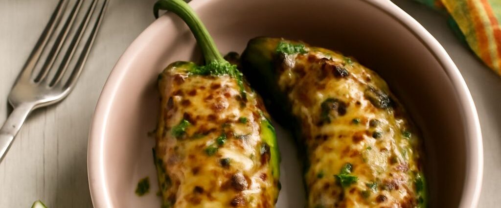 Stuffed Anaheim peppers with roasted pepper sauce
