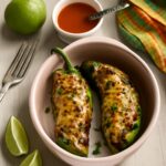 Stuffed Anaheim peppers with roasted pepper sauce