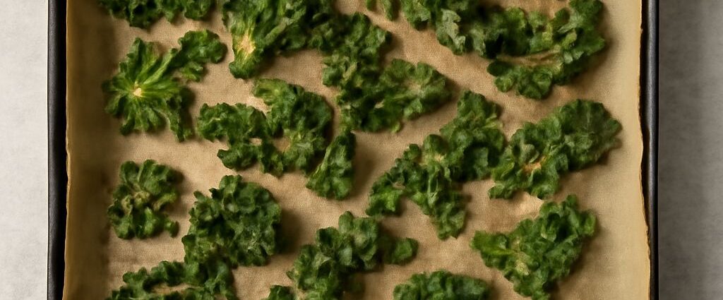 Baked kale chips beside tender roasted kale