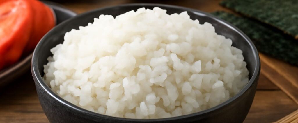 Japanese short-grain rice in a bowl for sushi