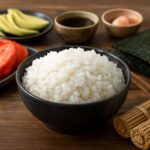Japanese short-grain rice in a bowl for sushi