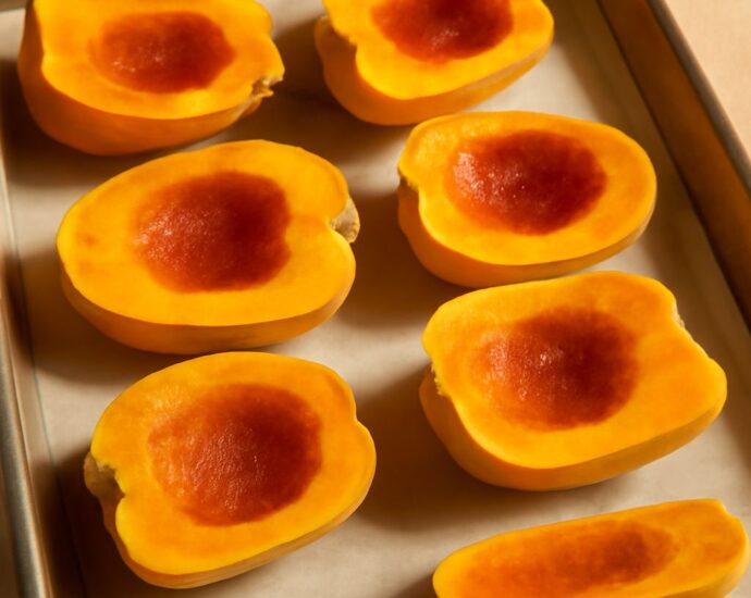 Roasted carnival squash halves with caramelized edges and creamy flesh