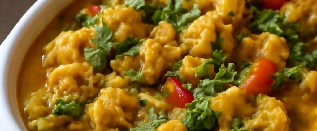 Saucy Indian cauliflower curry with tender florets and toasted spices