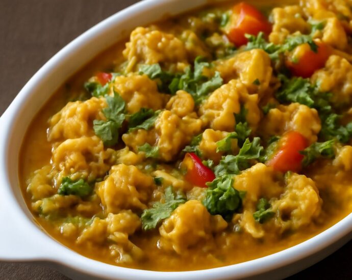 Saucy Indian cauliflower curry with tender florets and toasted spices