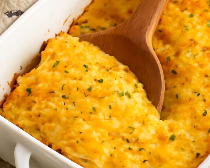 Creamy potato casserole with tender potatoes and a browned cheese crust