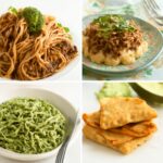 Three dairy-free dinners: sheet-pan chickpeas, white-bean pasta, and tofu with rice and vegetables