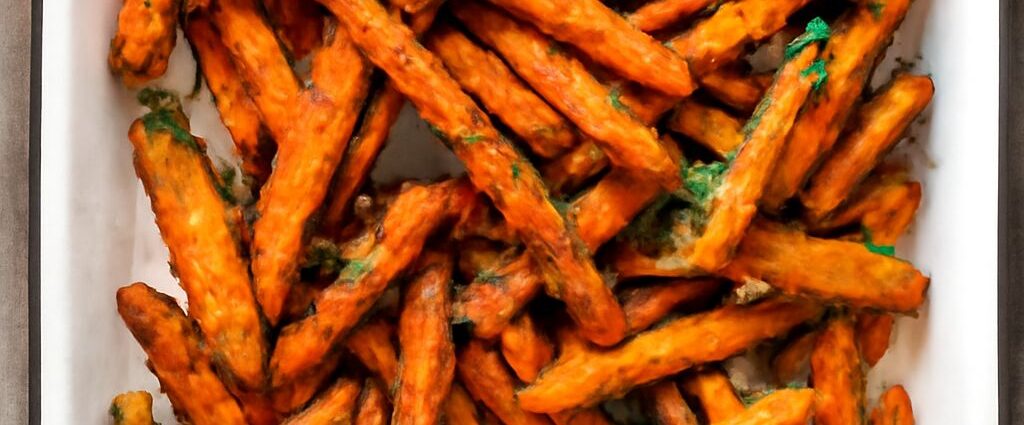 Golden sweet potato fries in a serving bowl