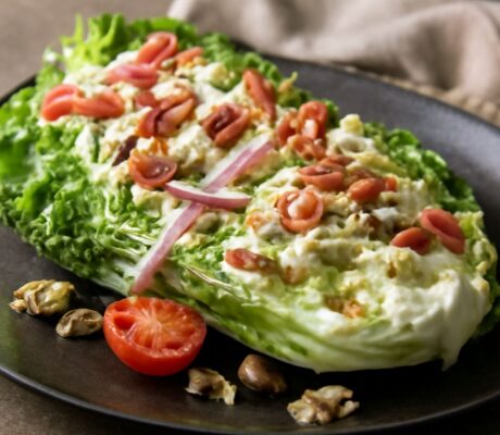 Grilled romaine lettuce recipe showing charred romaine hearts with lemon and Parmesan