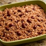 Vegetarian Jamaican rice and peas with coconut milk and kidney beans