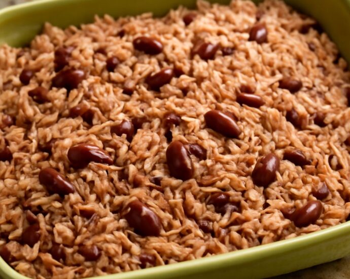 Vegetarian Jamaican rice and peas with coconut milk and kidney beans