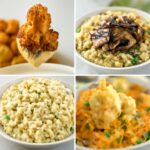 Roasted cauliflower florets, cauliflower rice, creamy mash, and cauliflower steaks