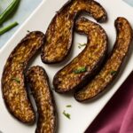 Roasted Japanese eggplant with miso glaze, tender flesh and caramelized tops