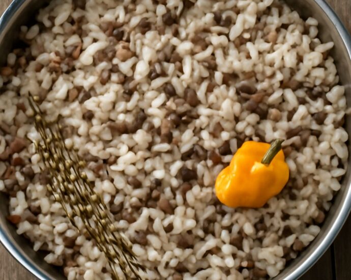 Creamy coconut-tomato pigeon peas served over rice