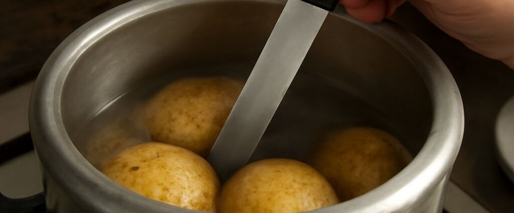 Whole and cubed pressure-cooked potatoes for mashing or salad
