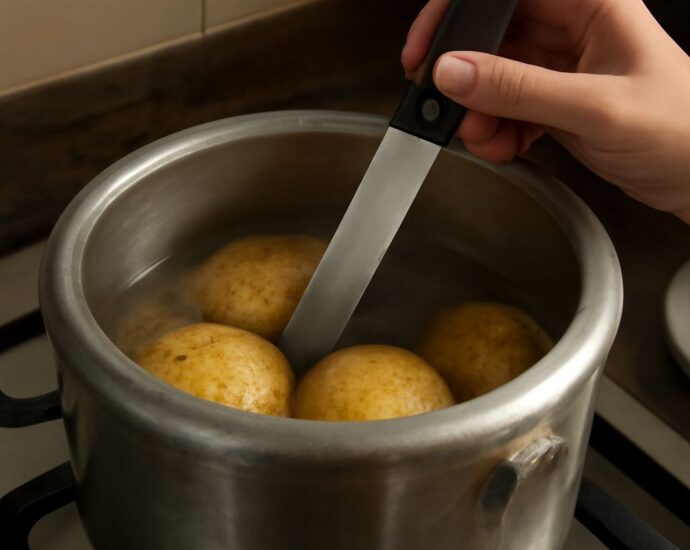 Whole and cubed pressure-cooked potatoes for mashing or salad