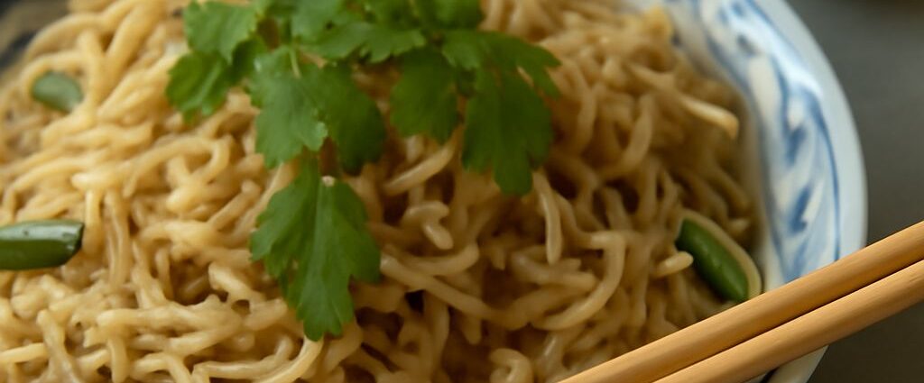 Thin rice noodle stir-fry with vegetables and herbs