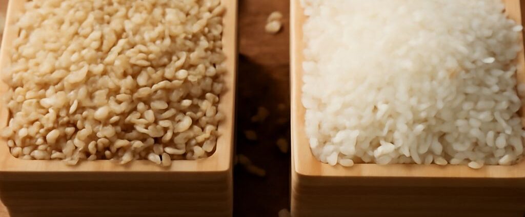 Pasta and rice in equal cooked portions with vegetables