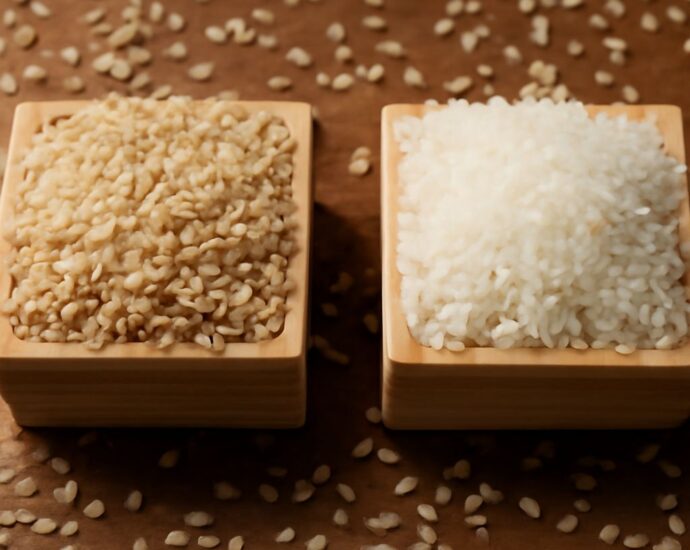 Pasta and rice in equal cooked portions with vegetables