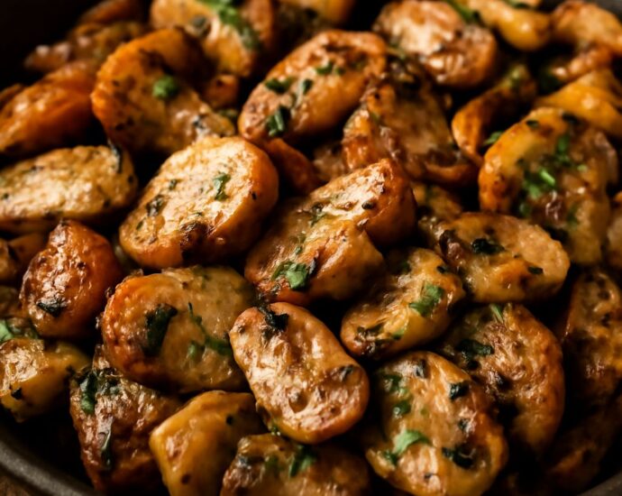 Best sauteed mushroom recipe with deeply browned, juicy mushrooms in a skillet