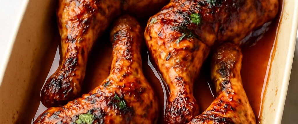 Chicken legs being baked in the oven