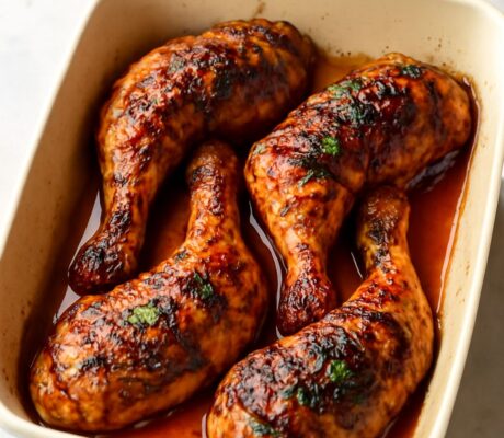 Chicken legs being baked in the oven